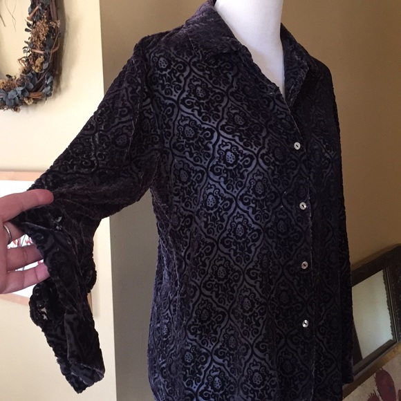 SIGRID OLSEN size Small Silk Velvet Burn-Out Paisley Sexy Elegant WitchyCore - Picture 2 of 8